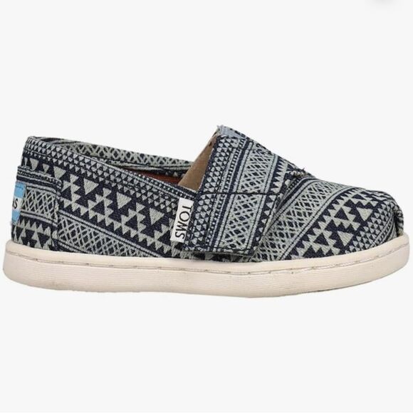 TOMS Kids Girls Alpargata Geometric Slip On Flats Casual - Blue size 11 toddler - Picture 1 of 13